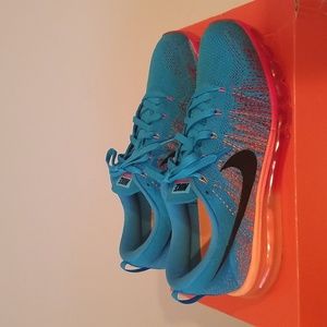 Nike FlyKnit Air Max Vivid Blue, Orange & Black Sneakers